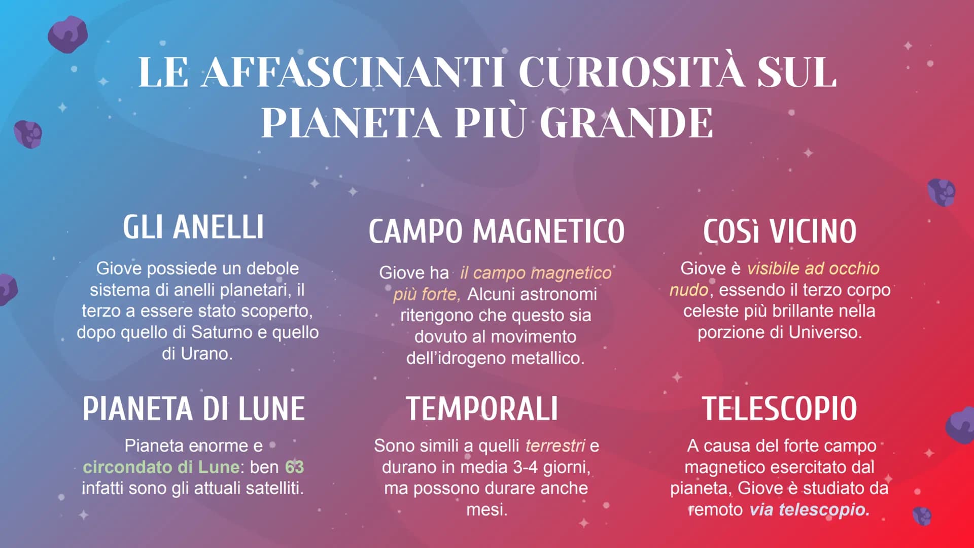 GIOVE
Il più grande pianeta del Sistema solare
Presentazione a cura di:
MATILDE VENTURI IIIG Giove è il quinto pianeta del sistema solare