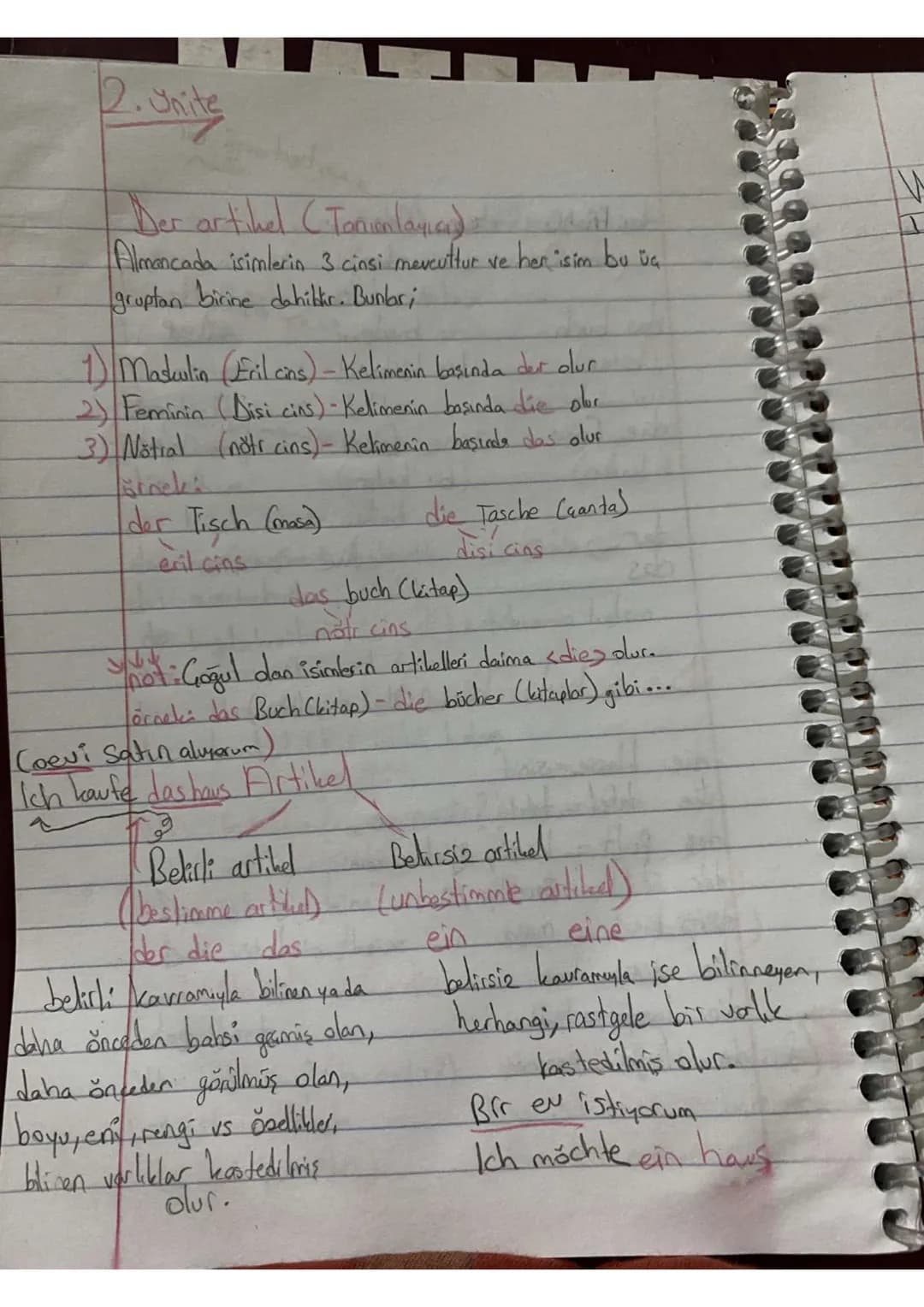 2. Unite
Der artikel (Tanionlayıcı)
Almancada isimlerin 3 cinsi mevcuttur ve her isim bu üç
gruptan birine dahibkr. Bunlar;
1) Madulin (Fr