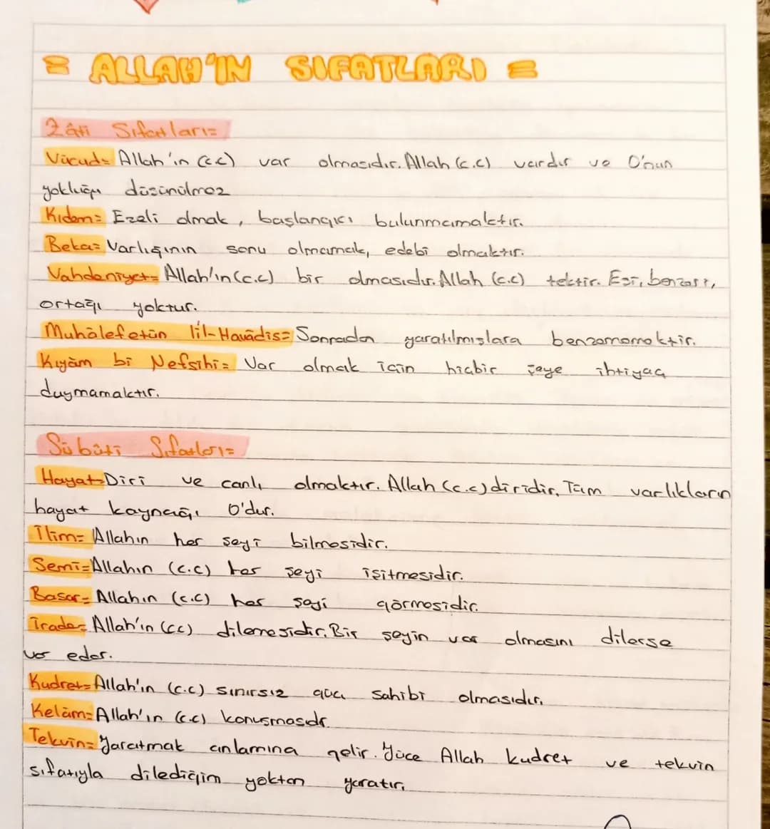 = ALLAH'IN SIFATLARI =
Zati Sıfatlar=
Vücud Allah in (ac).
var
olmasıdır. Allah (cc) vardır
ve
O'nun
yokluğu düşünülmoz
Kıdem: Ezeli dmak,