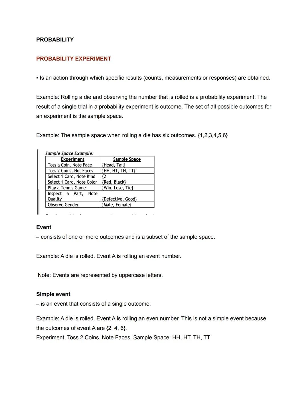 # PROBABILITY
PROBABILITY EXPERIMENT
• Is an action through which specific results (counts, measurements or responses) are obtained.
Exam
