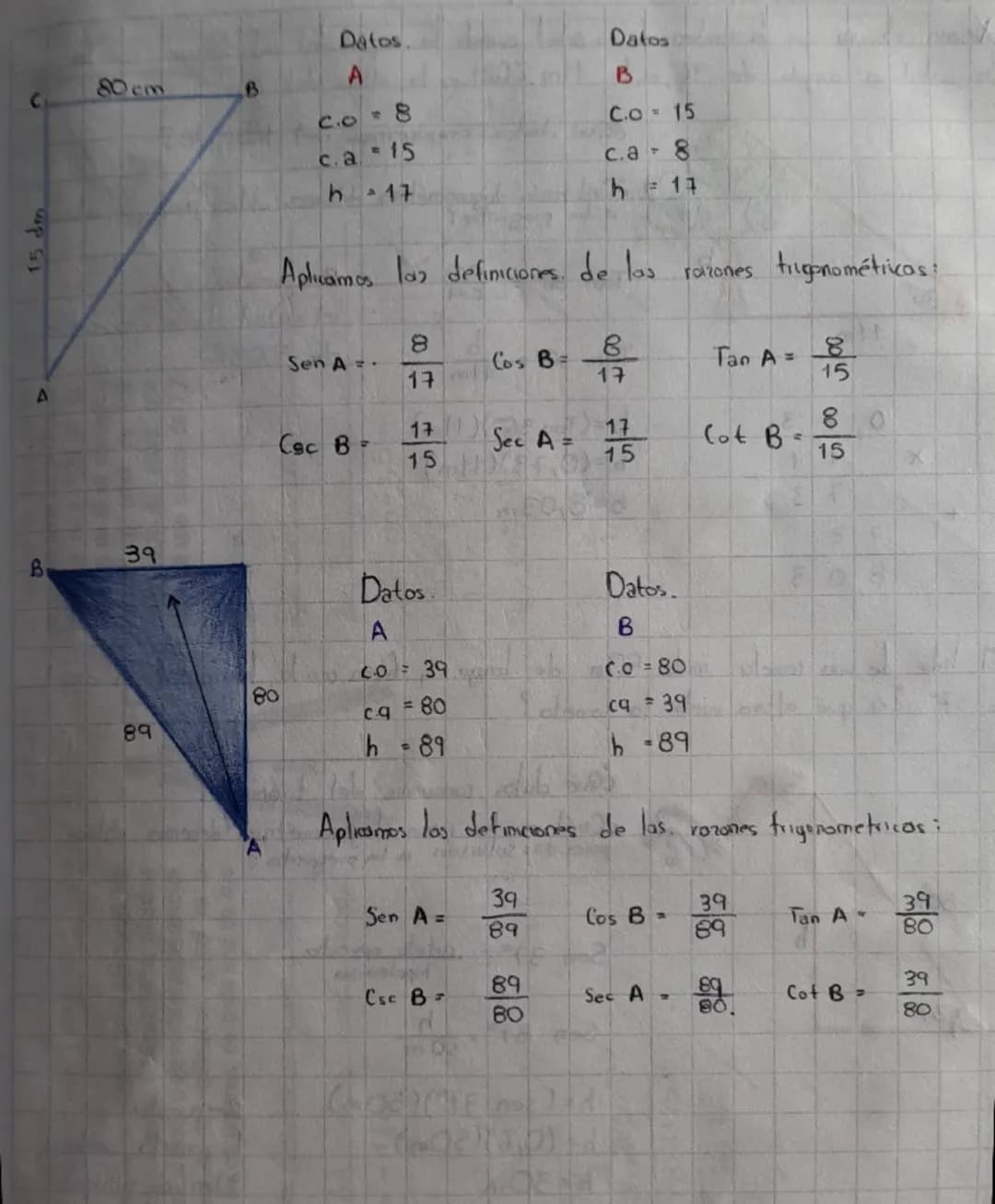 # Razones trigonométricas
5
3
Datos
B
CO: 3
ca-4
h=5
hipotenus a
coteto
opoesto
cateto adyacente A
4
hipotenusa: el lado de mayor lon