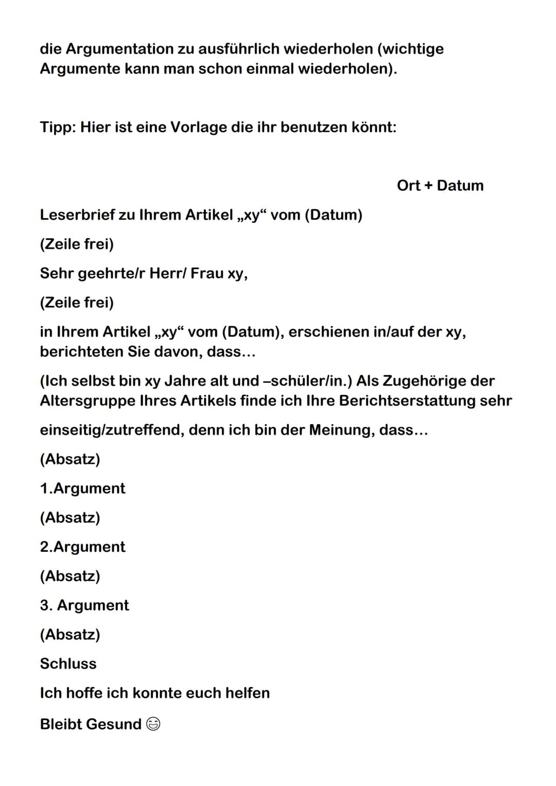 # Einen argumentativen Leserbriefe zu einem
Artikel verfassen
Mit einem Leserbrief willst du andere überzeugen. Deshalb musst du deine
Auss