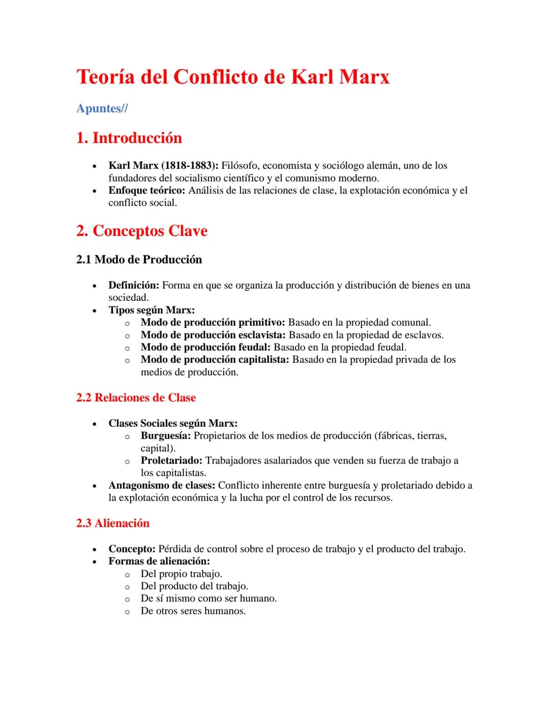 # Teoría del Conflicto de Karl Marx
Apuntes//
## 1. Introducción
* Karl Marx (1818-1883): Filósofo, economista y sociólogo alemán, uno