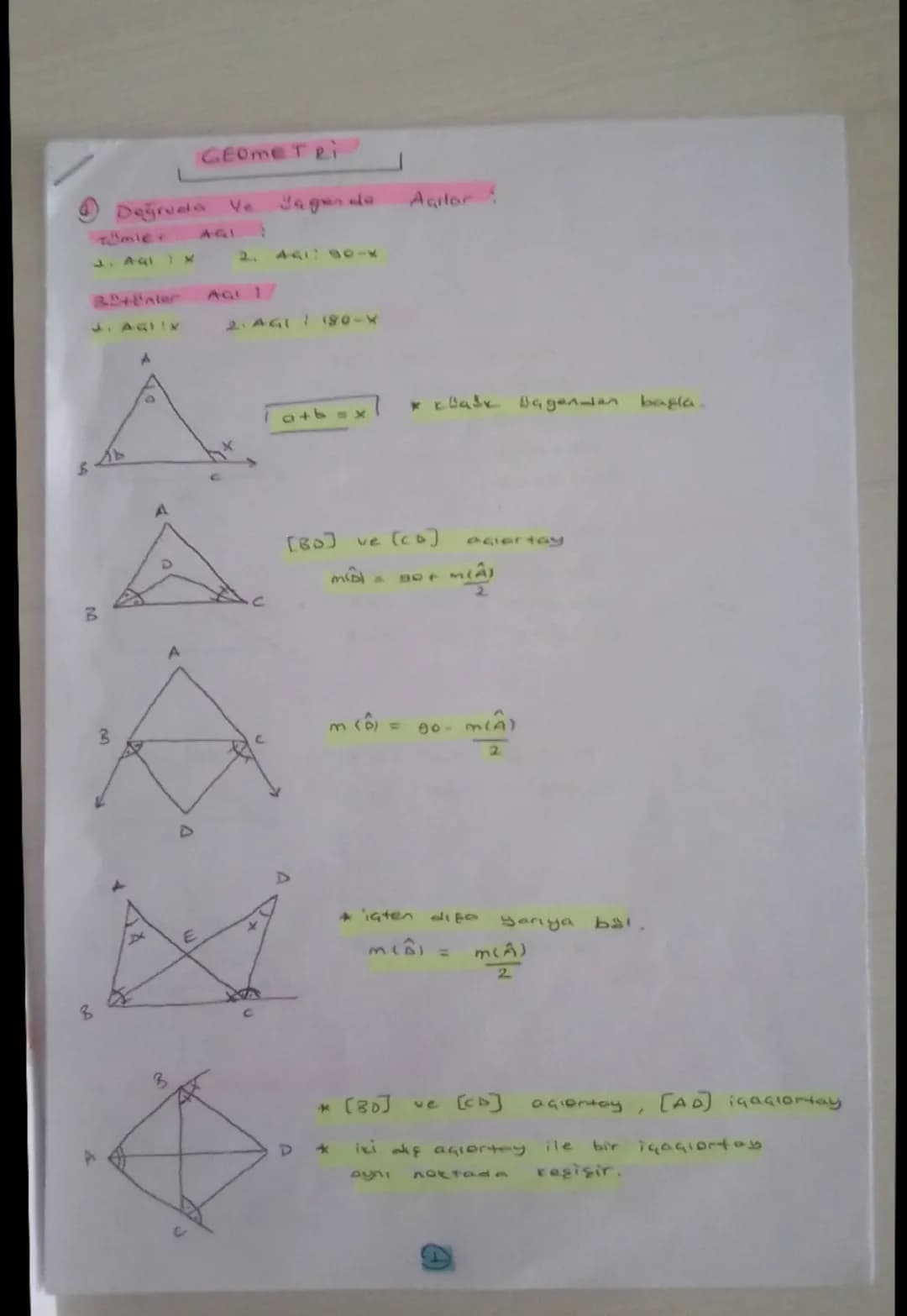 GEOMETRI
* Doğruda Ve Jagende Açılar
Tümler AGI
J. AGI: X 2. AGI: 90-X
Bütenler AGI 17
J. AGI:X 2. AGI: 180-
A
B
$