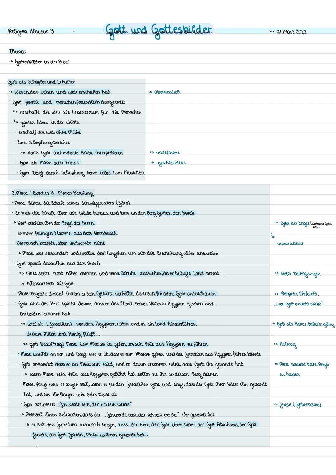 Gott und Gottesbilder
01. März 2022
Religion Klausur 3
Thema:
-Gottesbilder in der Bibel
Gott als Schöpfer und Erhalter
Wesen.das Lebe