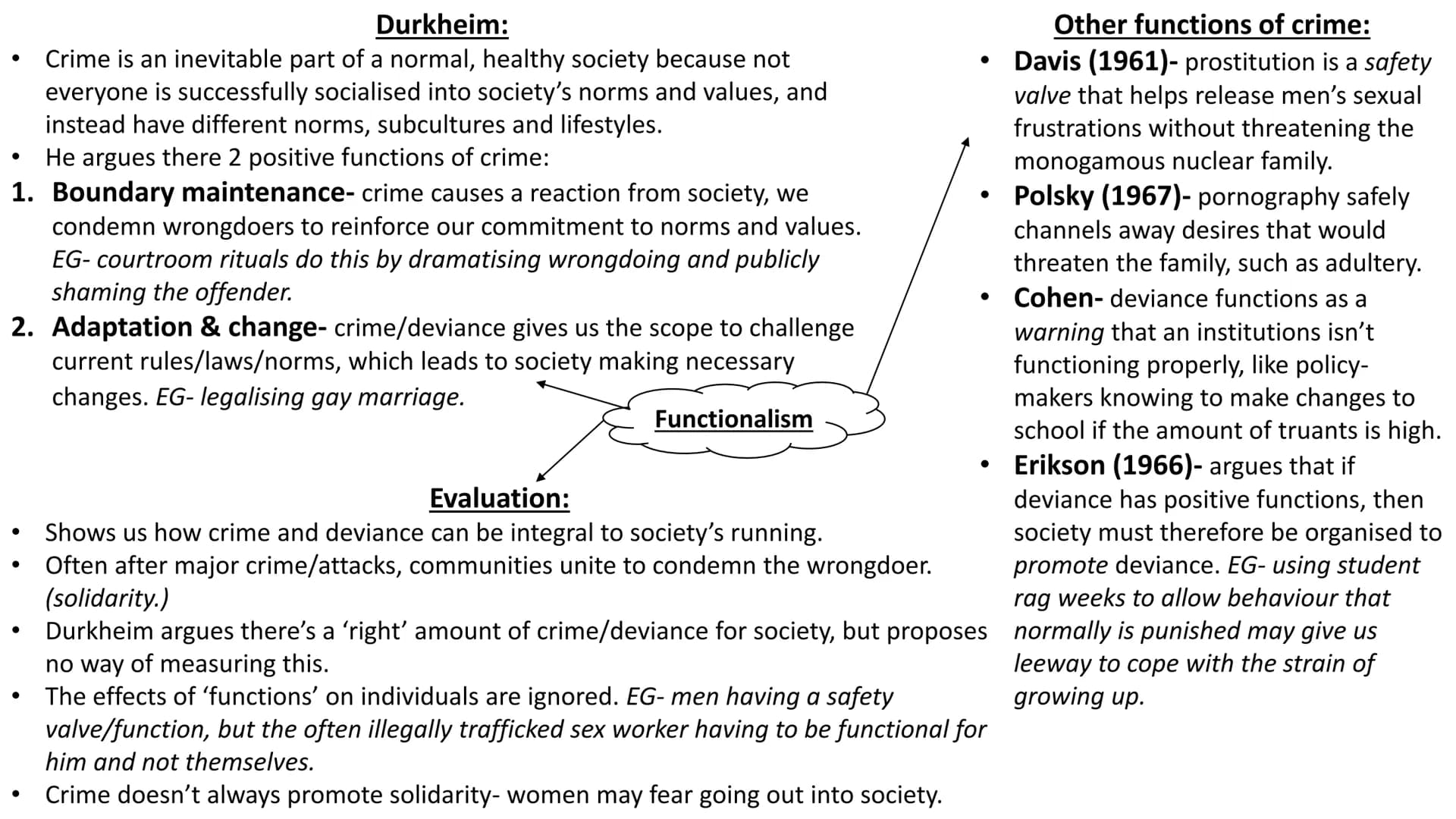 <h2>Functionalist, Strain & Subcultural Theories</h2>
<h3>Boundary Maintenance</h3>
<p>Crime causes a reaction from society, leading to
