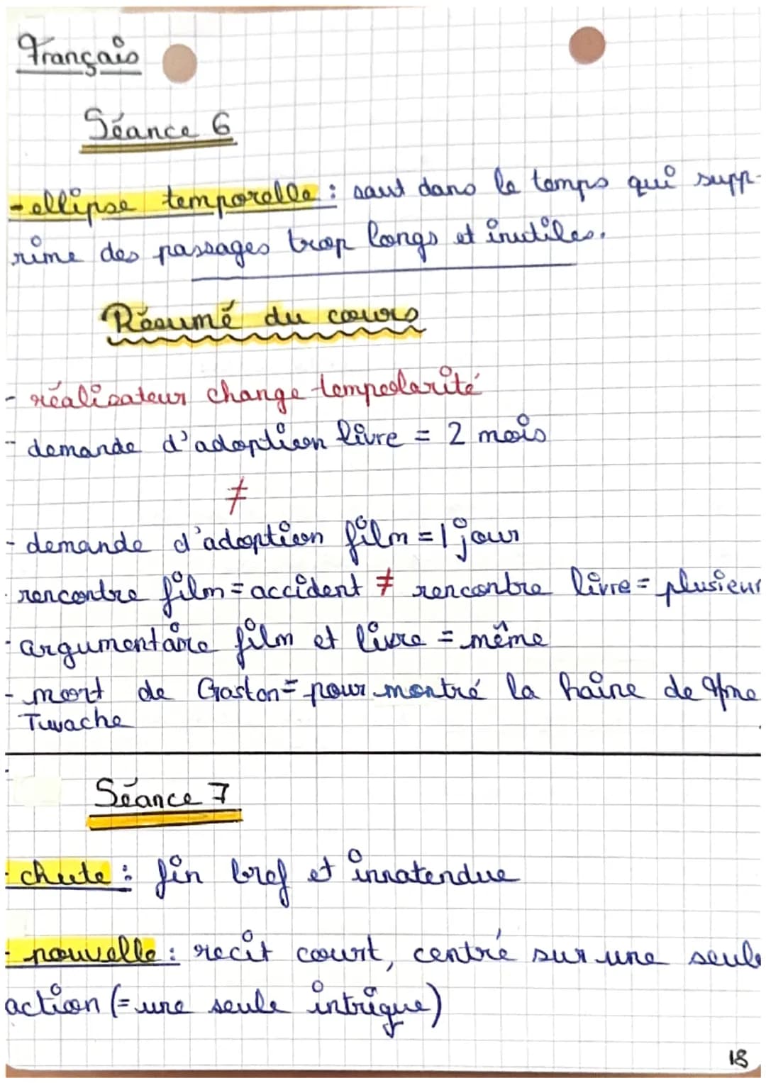 Français La nouvelle fantastique
Résumé de seance:
Seance 1
- l'incipit: début de récit qui présente persomag-
es/cadre/intrique.
Cadre
