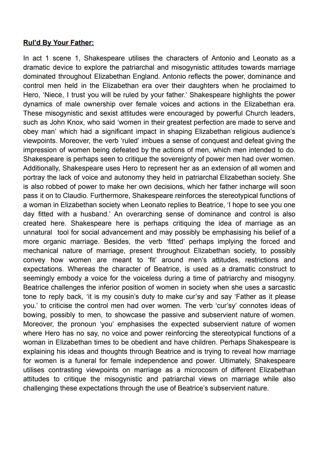 Merry War:
In this extract, Shakespeare presents the relationship between Beatrice and
Benedick as an unusual one from an Elizabethan persp