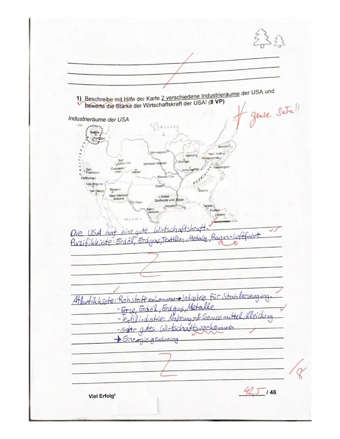 Klasse 8a/ 8b
1.Klassenarbeit VU/ Geo
am 13.12. 2017
Note:
125/
18620
Name:
e
Naturraum Nordamerika/ USA
1) Topographie
a) Benenne die Lan