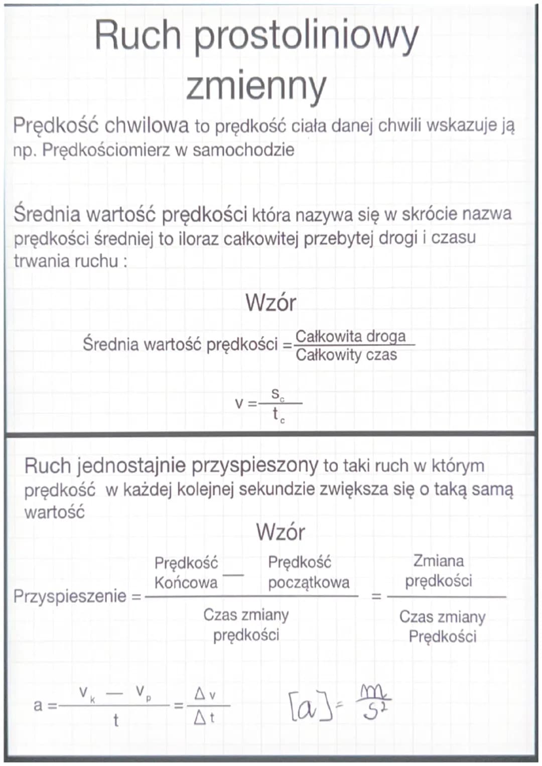 # Ruch prostoliniowy
zmienny
Prędkość chwilowa to prędkość ciała danej chwili wskazuje ją
np. Prędkościomierz w samochodzie
Średnia wartoś