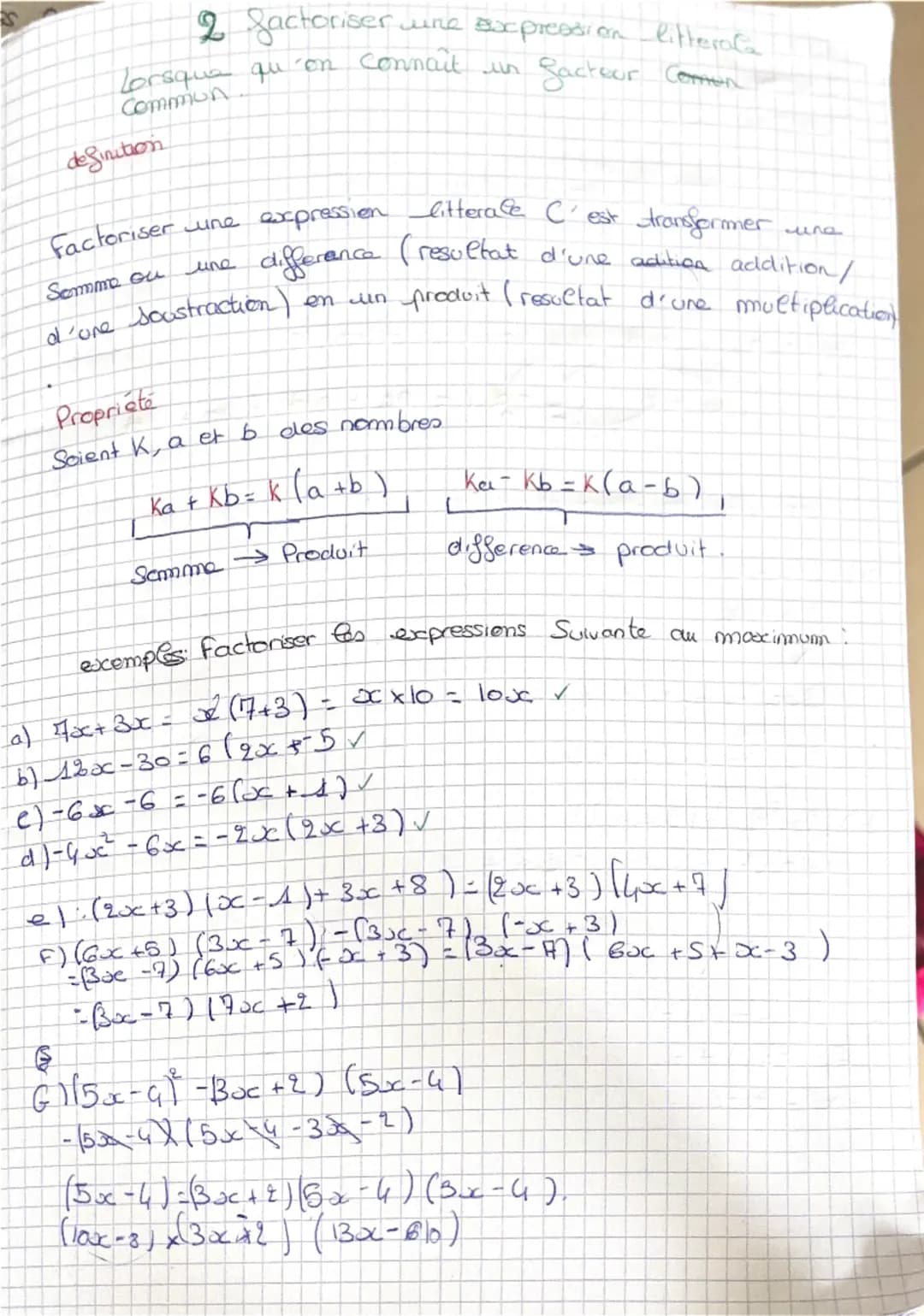 ## Chapitre 7: Calcul litteral
I Rappels
1. La Simple distributivite
definition
develloper une expression litterale c'est transformer
un