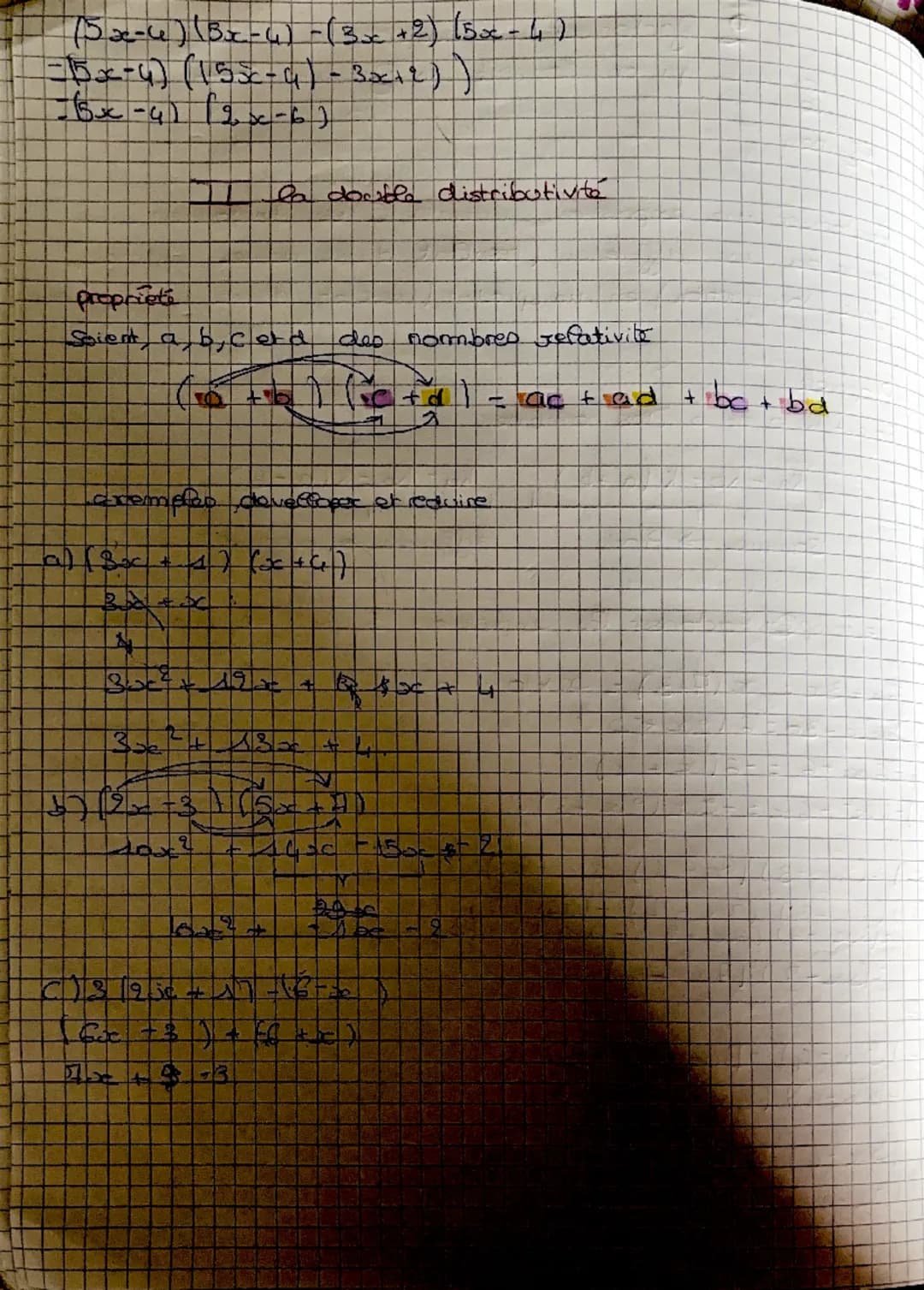 ## Chapitre 7: Calcul litteral
I Rappels
1. La Simple distributivite
definition
develloper une expression litterale c'est transformer
un