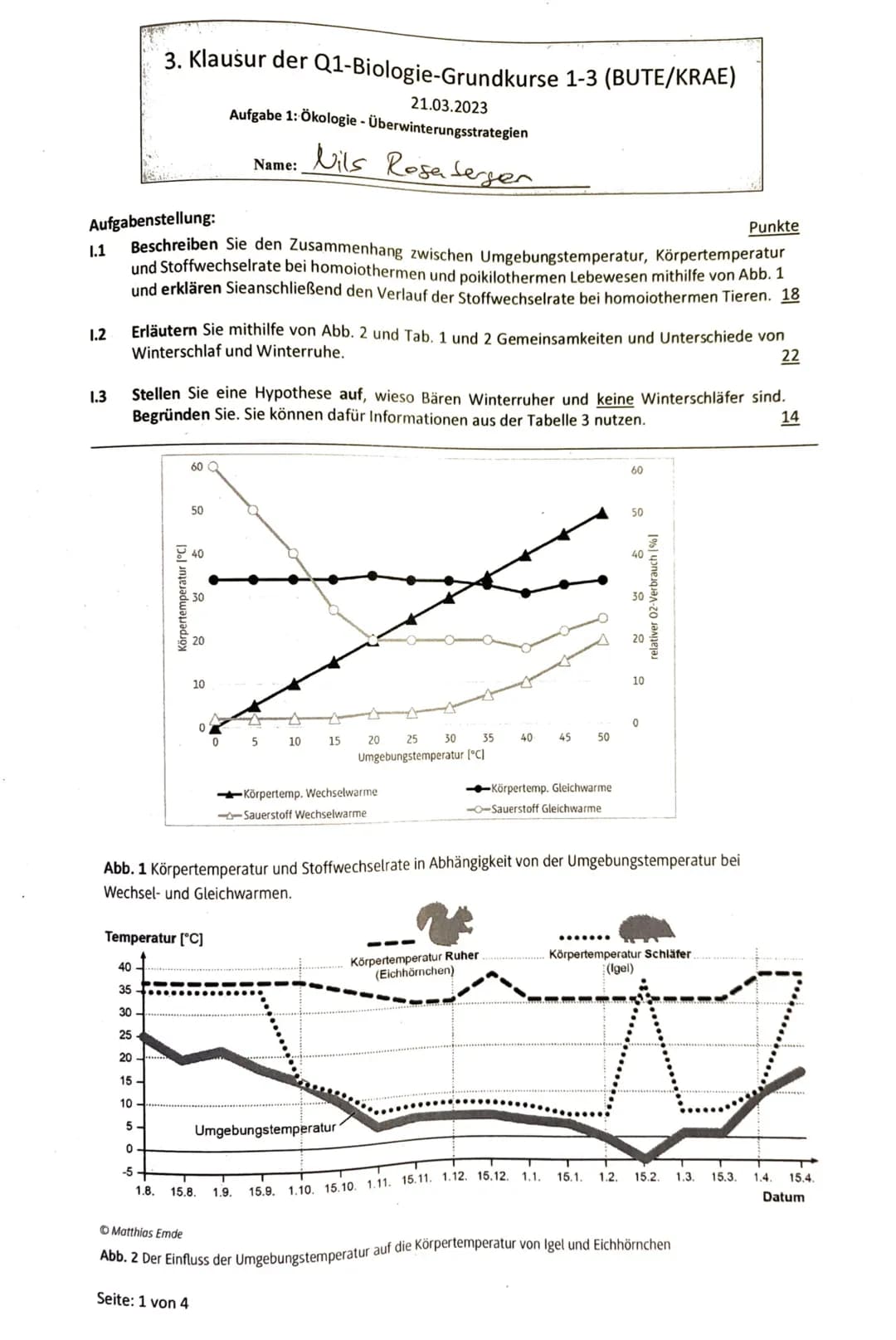# 3. Klausur der Q1-Biologie-Grundkurse 1-3 (BUTE/KRAE)
21.03.2023
Aufgabe 1: Ökologie - Überwinterungsstrategien
Name: Nils Rosa berger
Au