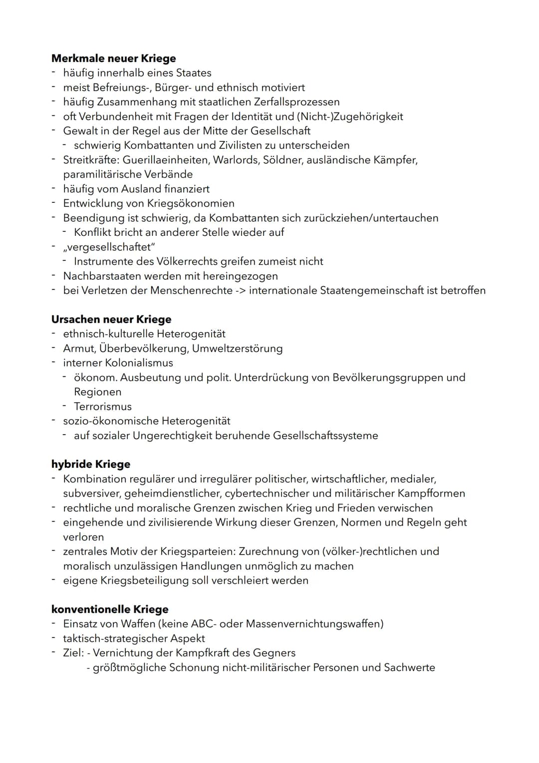 Politik Klausur - Themen
- Unterschied klassischer und moderner Krieg -> sehr wichtig
hybrider-, konventioneller-, Alter-, moderner Krieg