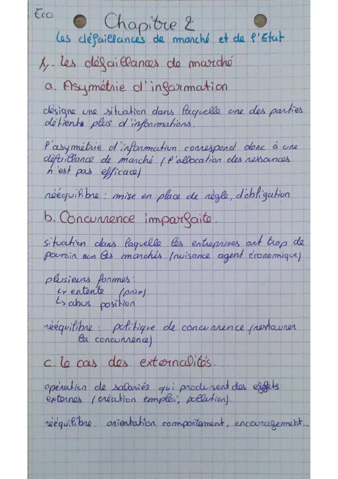 Eco
# Chapitre 2
les défaillances de manché et de l'Etat
1. Les défaillances de marché
a. Asymétrie d'information
désigne une situation d