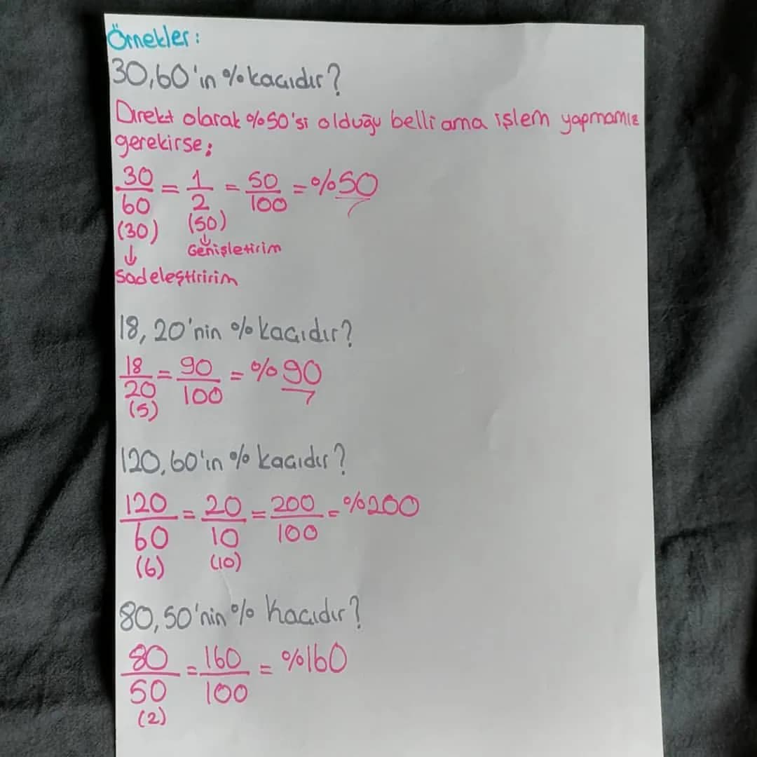 Yüzde Kavramı
* Paydası 100 olan kesirleri % sembolü ile gösterebiliriz
* Paydası 100 olmayan kesirlerin paydası genişletme
veya sadeleştirm