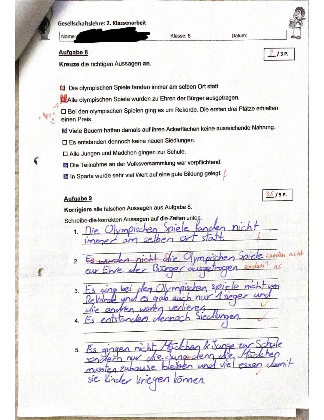 <h2>Antikes Griechenland Klasse 6 Test</h2>
<p>Name:<br>Klasse: 6</p>
<h3>Aufgabe 1</h3>
<p>In welchem Zeitraum kann die Zeit des antiken G
