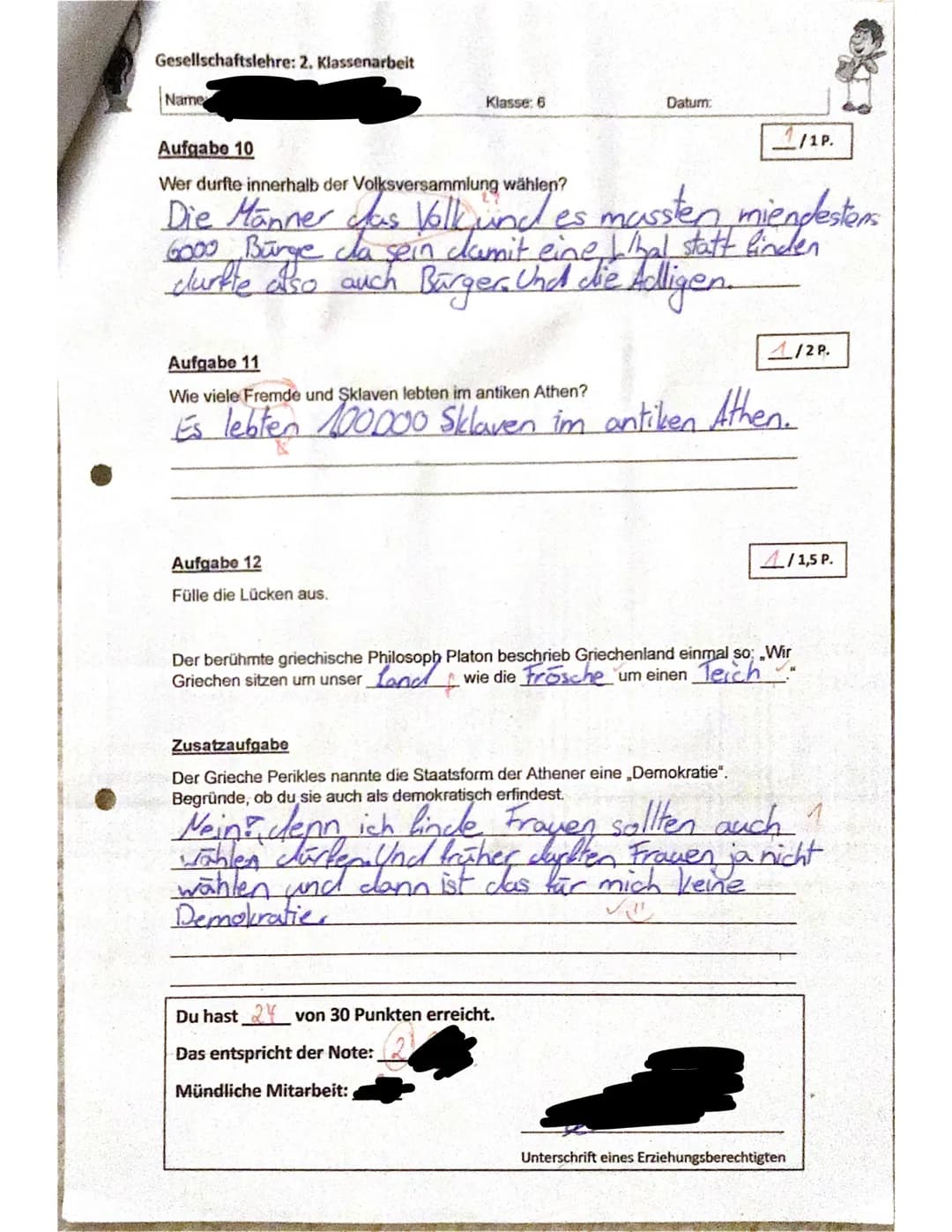<h2>Antikes Griechenland Klasse 6 Test</h2>
<p>Name:<br>Klasse: 6</p>
<h3>Aufgabe 1</h3>
<p>In welchem Zeitraum kann die Zeit des antiken G