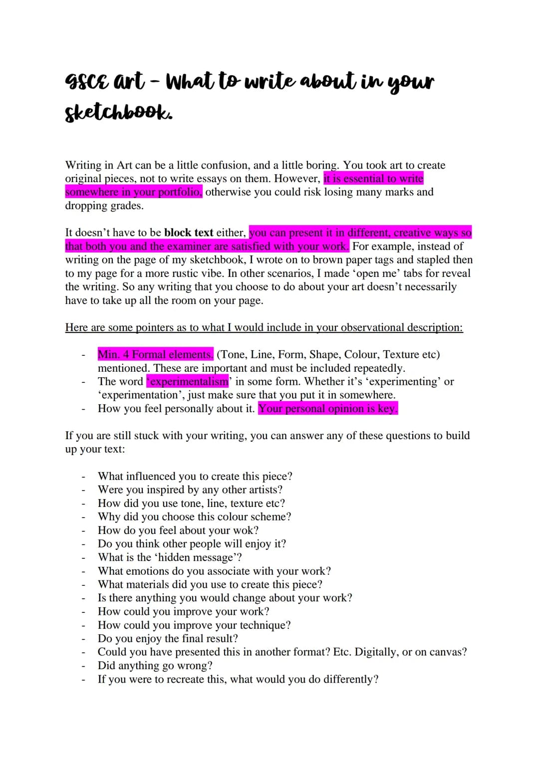 <p>Writing in your GCSE Art sketchbook can often be confusing and even a little boring. After all, you chose art to create original pieces,