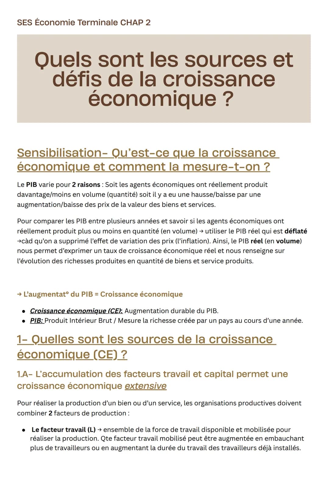 SES Économie Terminale CHAP 2
# Quels sont les sources et
défis de la croissance
économique ?
## Sensibilisation- Qu'est-ce que la croissa