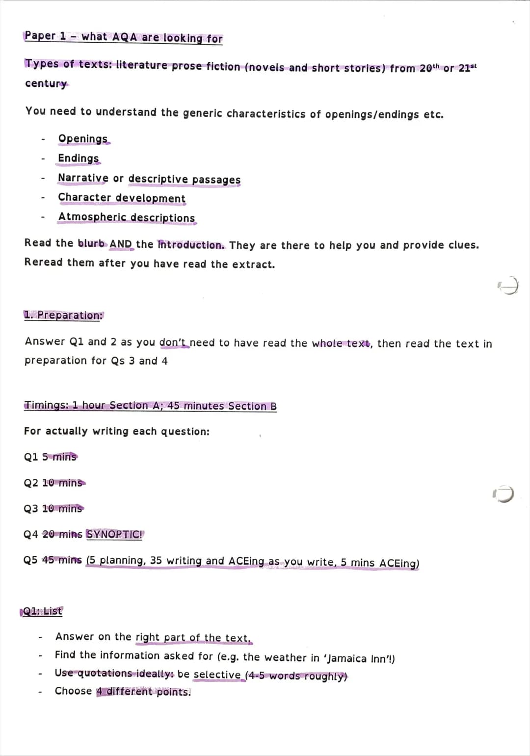 Paper 1 what AQA are looking for
Types of texts: literature prose fiction (novels and short stories) from 20th or 21st
century
You need to