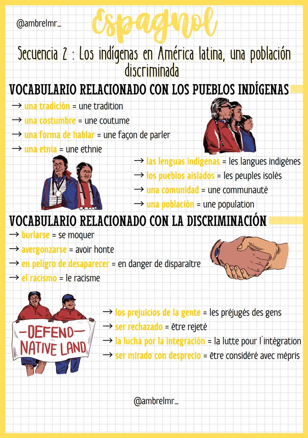 @ambrelmr_
# Espagnol
## Secuencia 2: Los indígenas en América latina, una población
discriminada
### VOCABULARIO RELACIONADO CON LOS PUEBL