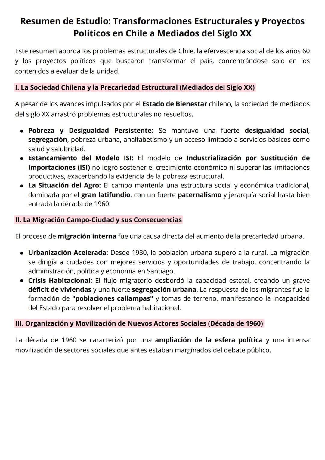 # Resumen de Estudio: Transformaciones Estructurales y Proyectos
# Políticos en Chile a Mediados del Siglo XX
Este resumen aborda los probl