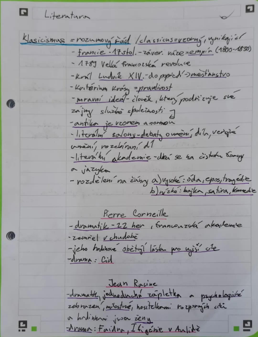 Literatura
Klasicismus = rozumový řád /classicus=vzorný, vynikajích
- Francie 17 stol.-záver. váze=empín (1800-1830)
-1789 Vella francozská