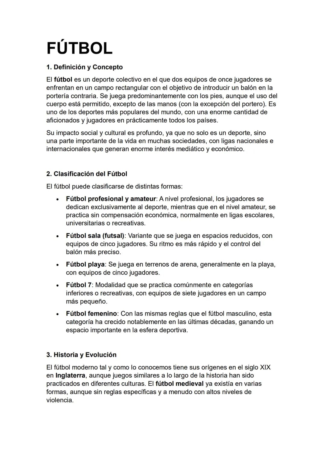 # FÚTBOL
1. Definición y Concepto
El fútbol es un deporte colectivo en el que dos equipos de once jugadores se
enfrentan en un campo recta
