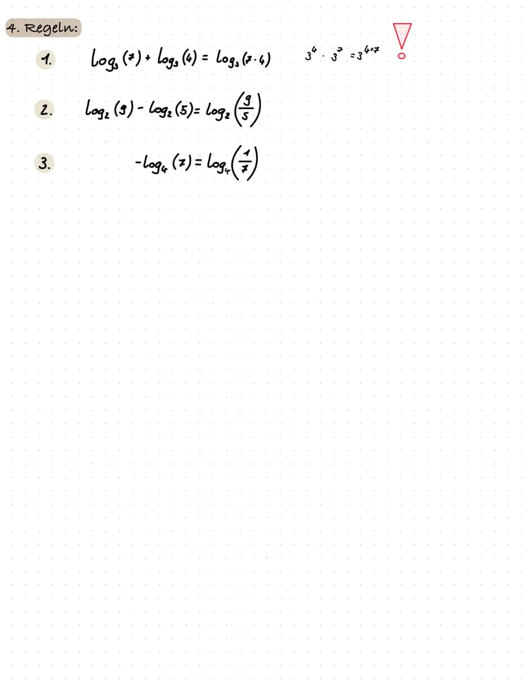 # Logarithmen
1. Erklärung:
- Man verwendet den Logarithmus vor allem bei Exponentialfunktionen
- Mit dem Logarithmus lässt sich der Expon