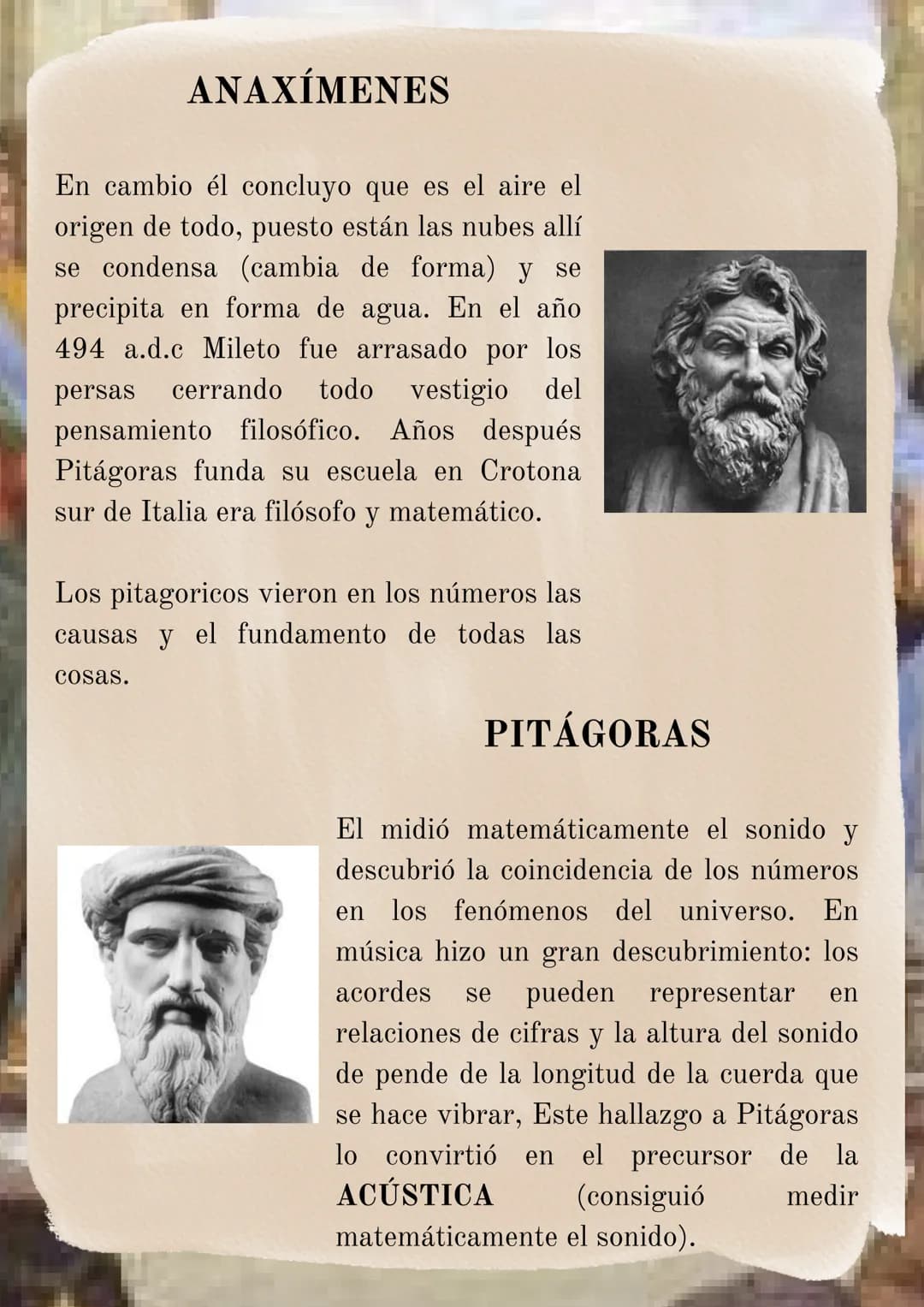 # TALES DE MILETO
Según la tradición fue el
iniciador de la FILOSOFÍA,
fue maestro de Anáximenes y
Anaximandro. Los tres eran de
la ciudad