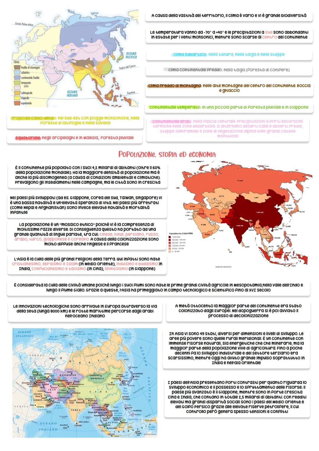 <p>L'Asia è il continente più esteso, occupando un terzo delle terre emerse. Si estende dalle regioni polari sul mare Glaciale Artico fino
