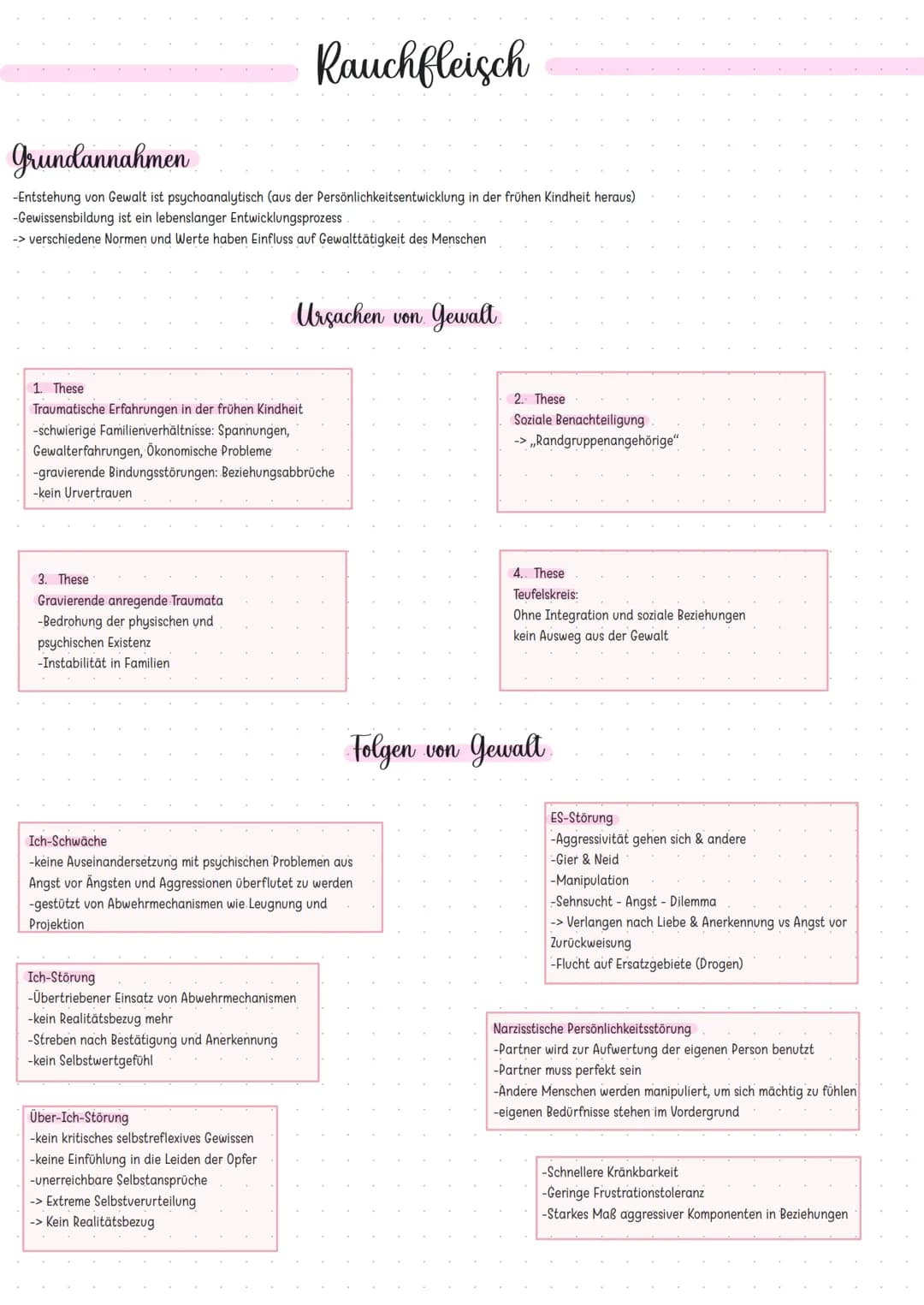 # Rauchfleisch
Grundannahmen
-Entstehung von Gewalt ist psychoanalytisch (aus der Persönlichkeitsentwicklung in der frühen Kindheit heraus)