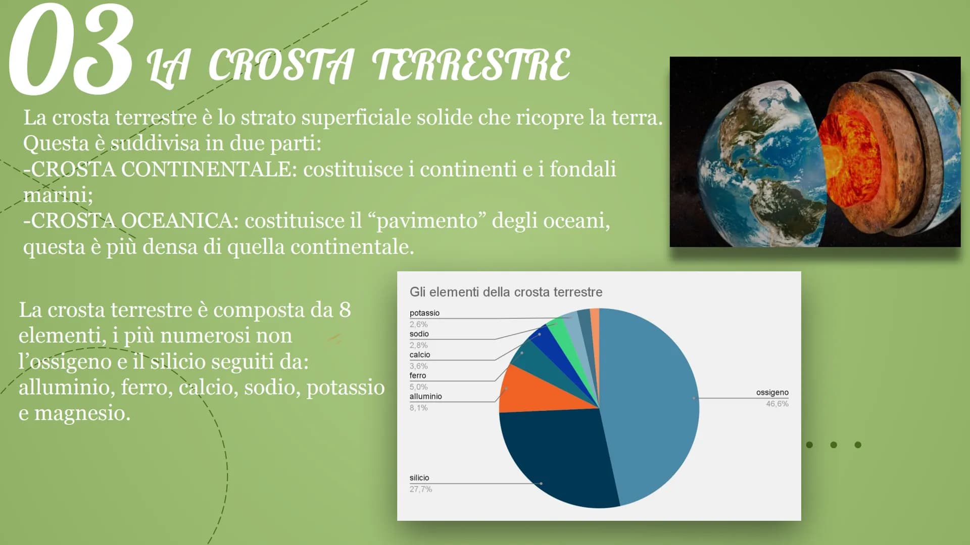 # La struttura
della terra La geologia studia l'origine, la composizione,
la struttura e le trasformazioni della terra.
MANTELLO
CROSTA
T