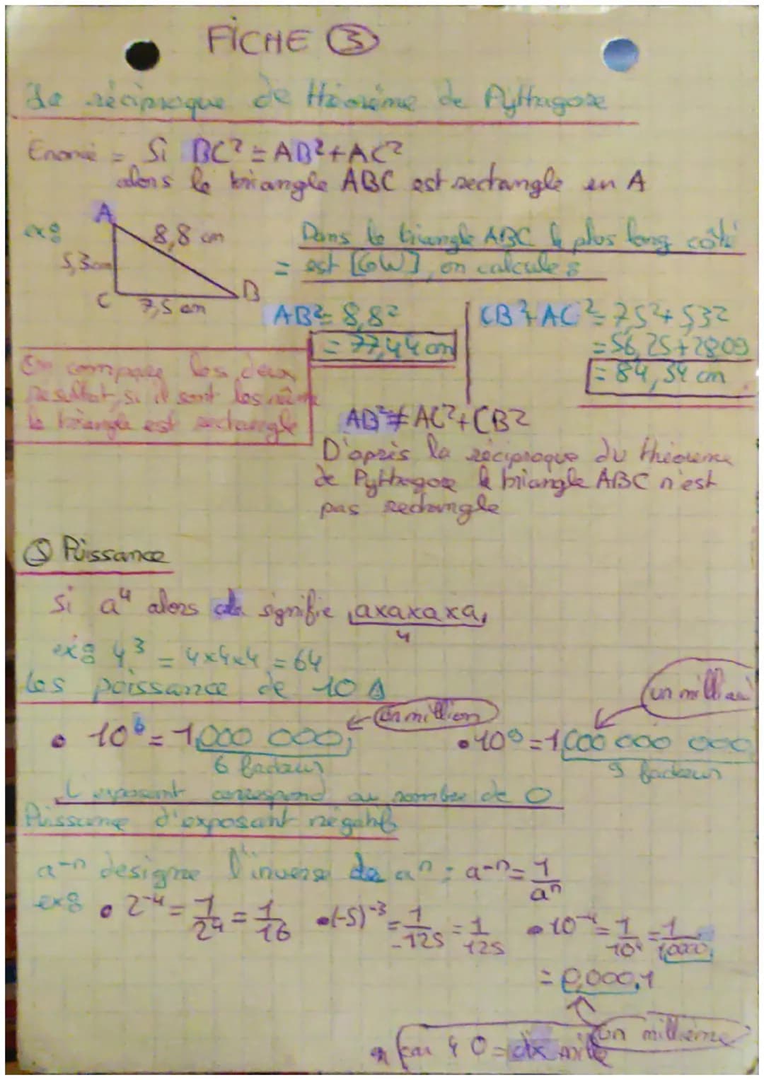 # FICHE
de réciproque de Hécréme de Pythagore
Enonice SI BC² = AB²+AC?
alers le briangle ABC est sectangle en A
Dans le bungle ABC & plos