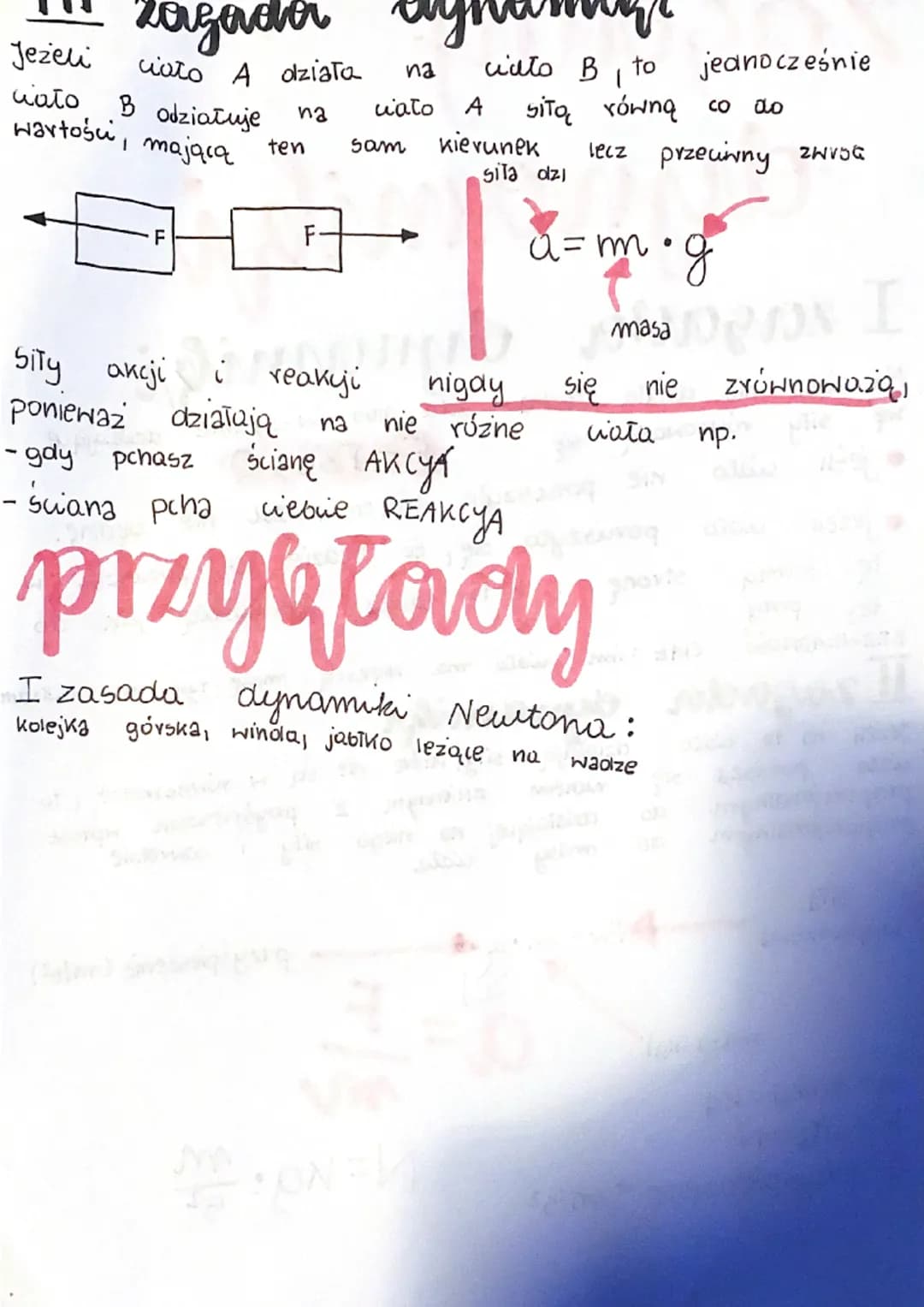 Zagerdy
dynamiki
I zargacha odynamiki
Na wato nie działa żadna sita, albo wszystkie działające
się siły równoważą się F-Fop = 0
• jeśli wat