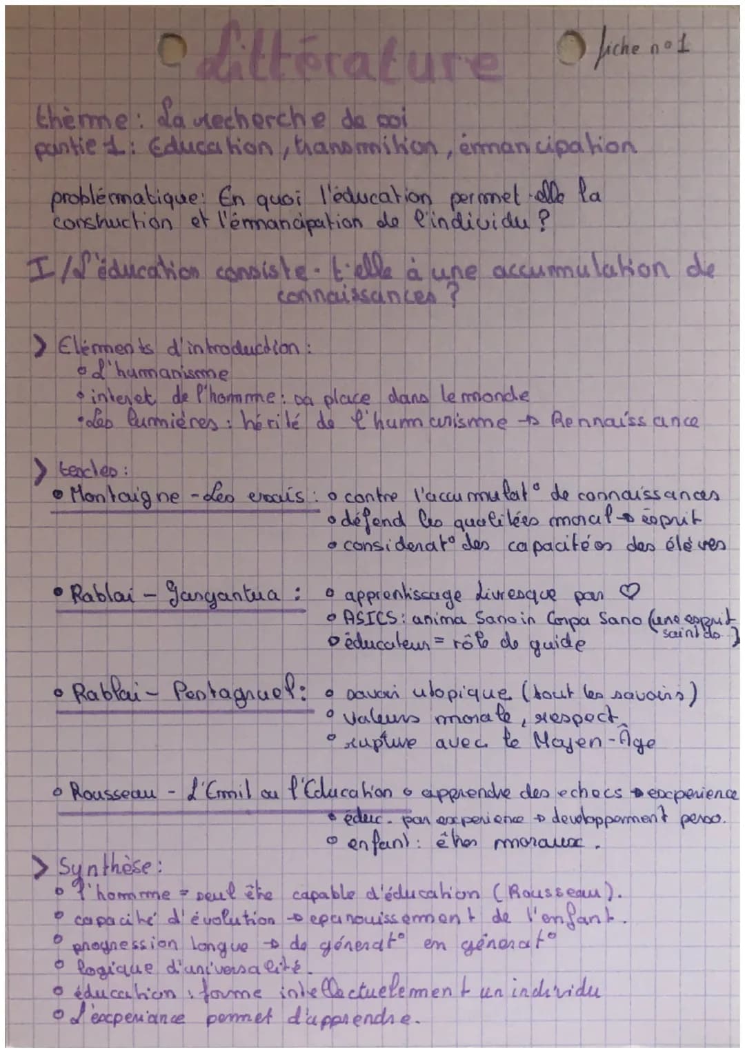 # dittérature che no
therme: La recherche de coi
pantie 1: Education, transmition, émancipation
problématique. En quoi l'éducation permet