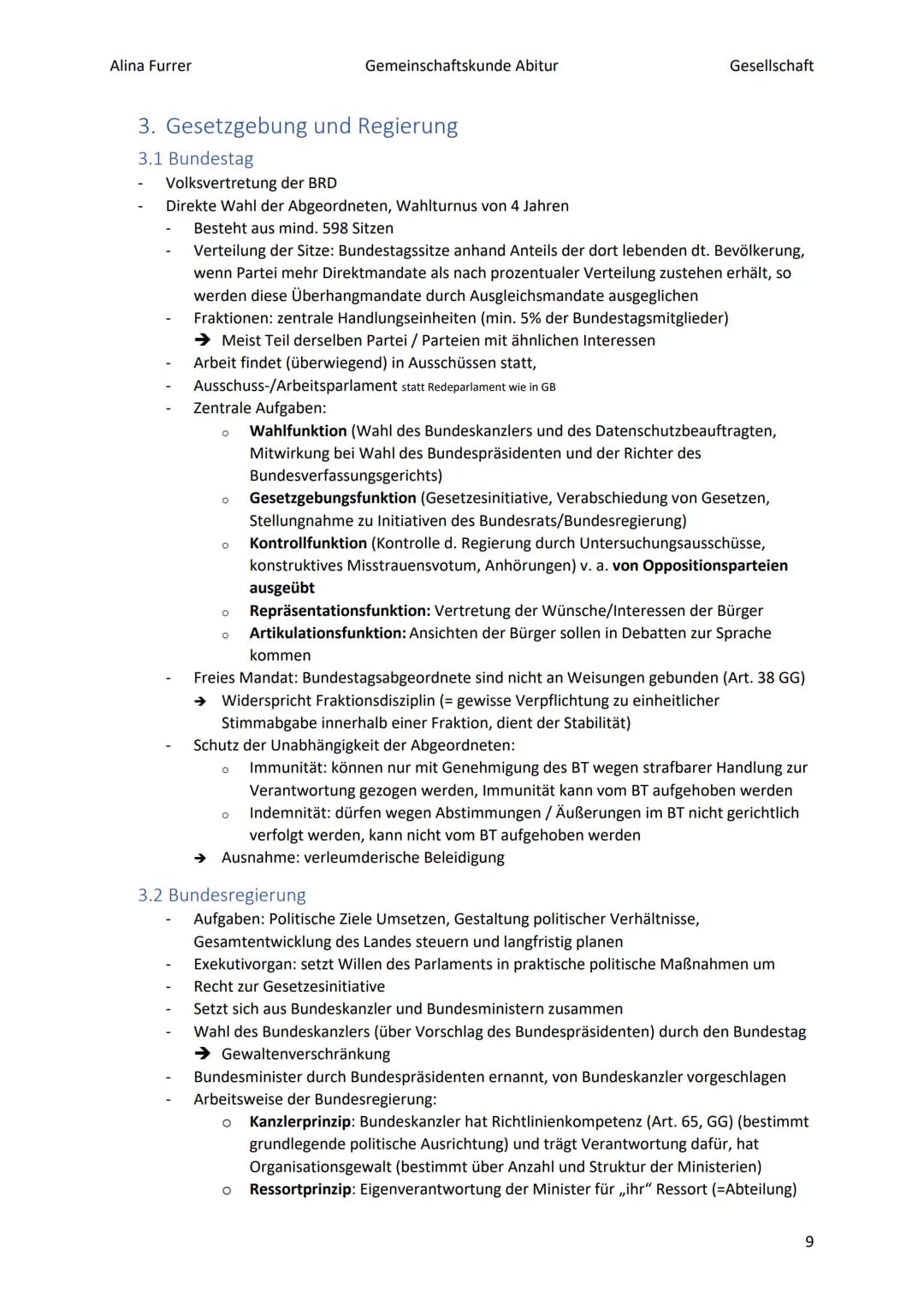 Alina Furrer
Gemeinschaftskunde Abitur
Gesellschaft
# Abitur Zusammenfassung Politische Systeme
# Inhaltsverzeichnis
1. Grundlagen des po
