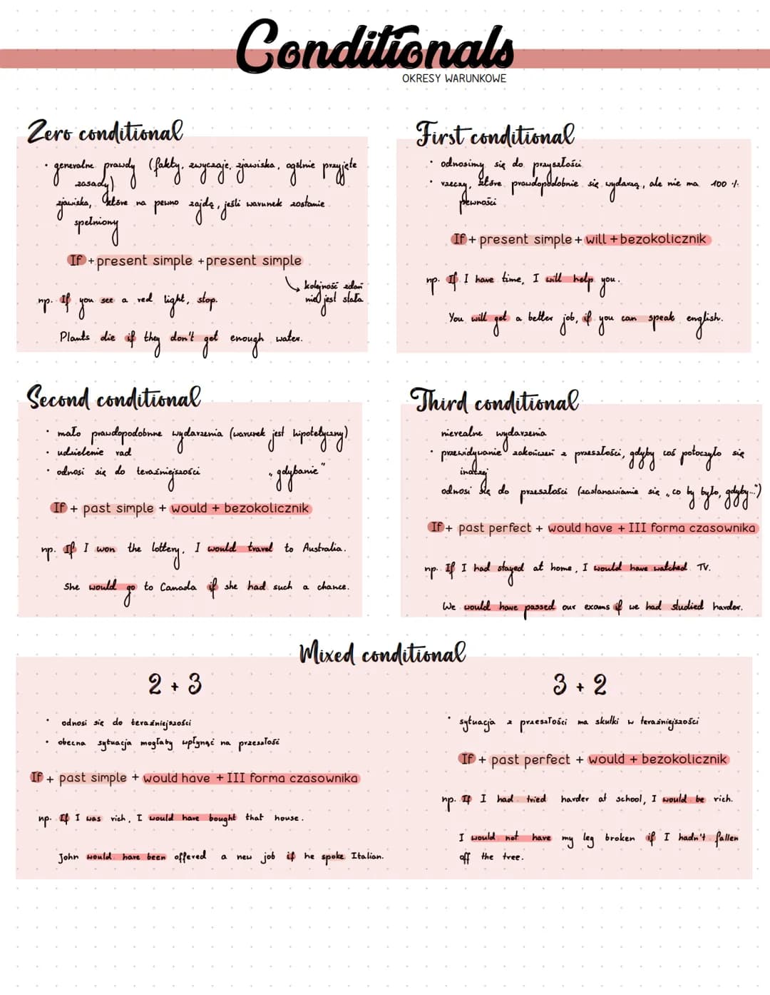 # Conditionals
OKRESY WARUNKOWE
## Zero conditional
* generatie prawdy (fakty, cuyenaje. zjawiska, agulnie pryjite
zasady)
* jawiska, k