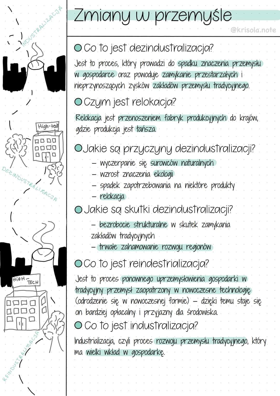 # Zmiany w przemyśle
@krisola.note
INDUSTRALIZACJA
O Co to jest dezindustralizacja?
Jest to proces, który prowadzi do spadku znaczenia p
