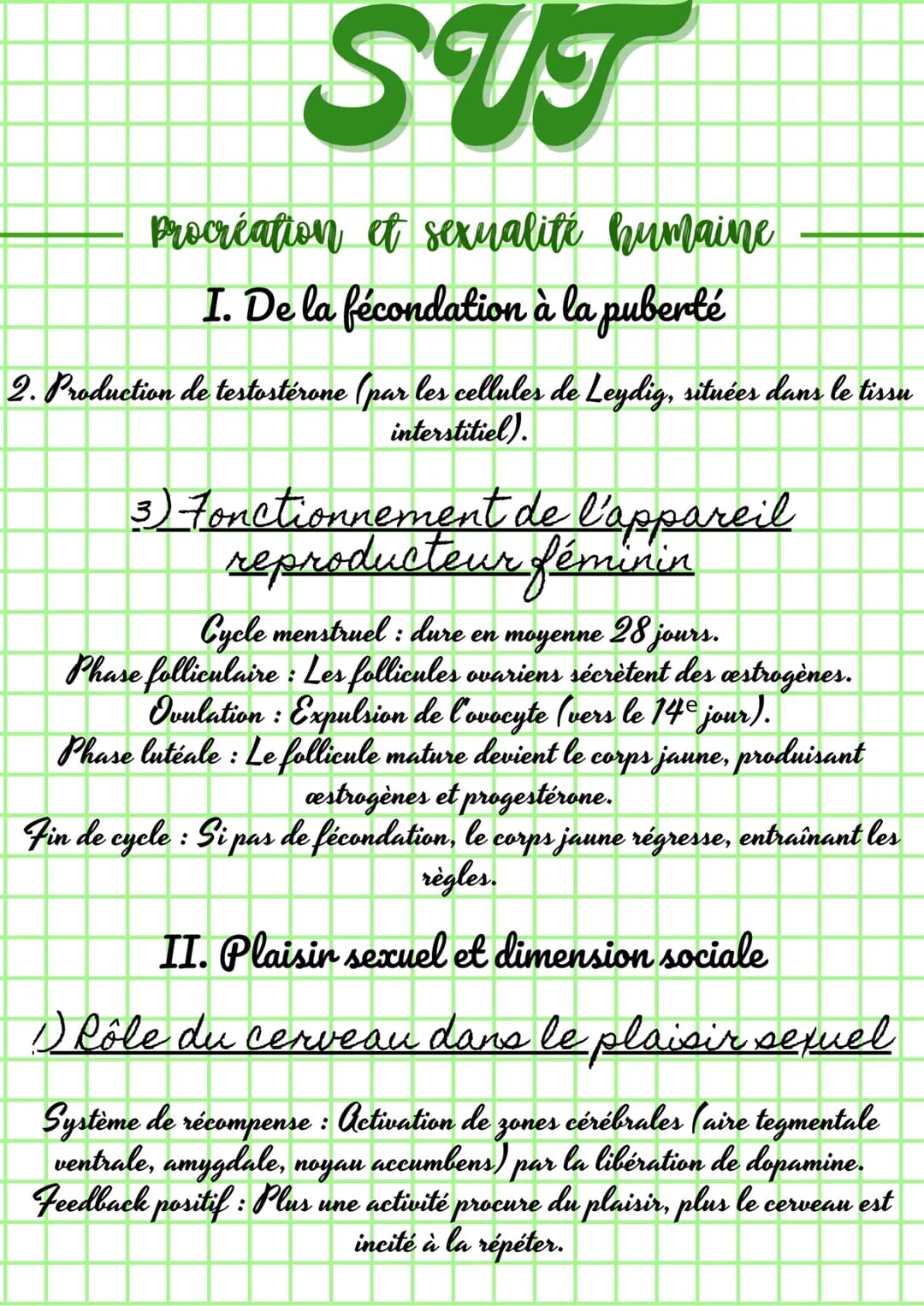SUT
Procréation et sexualité humaine
I. De la fécondation à la puberté
1) Détermination du sexe génétique et
gonadique
Sexe génétique : Dé