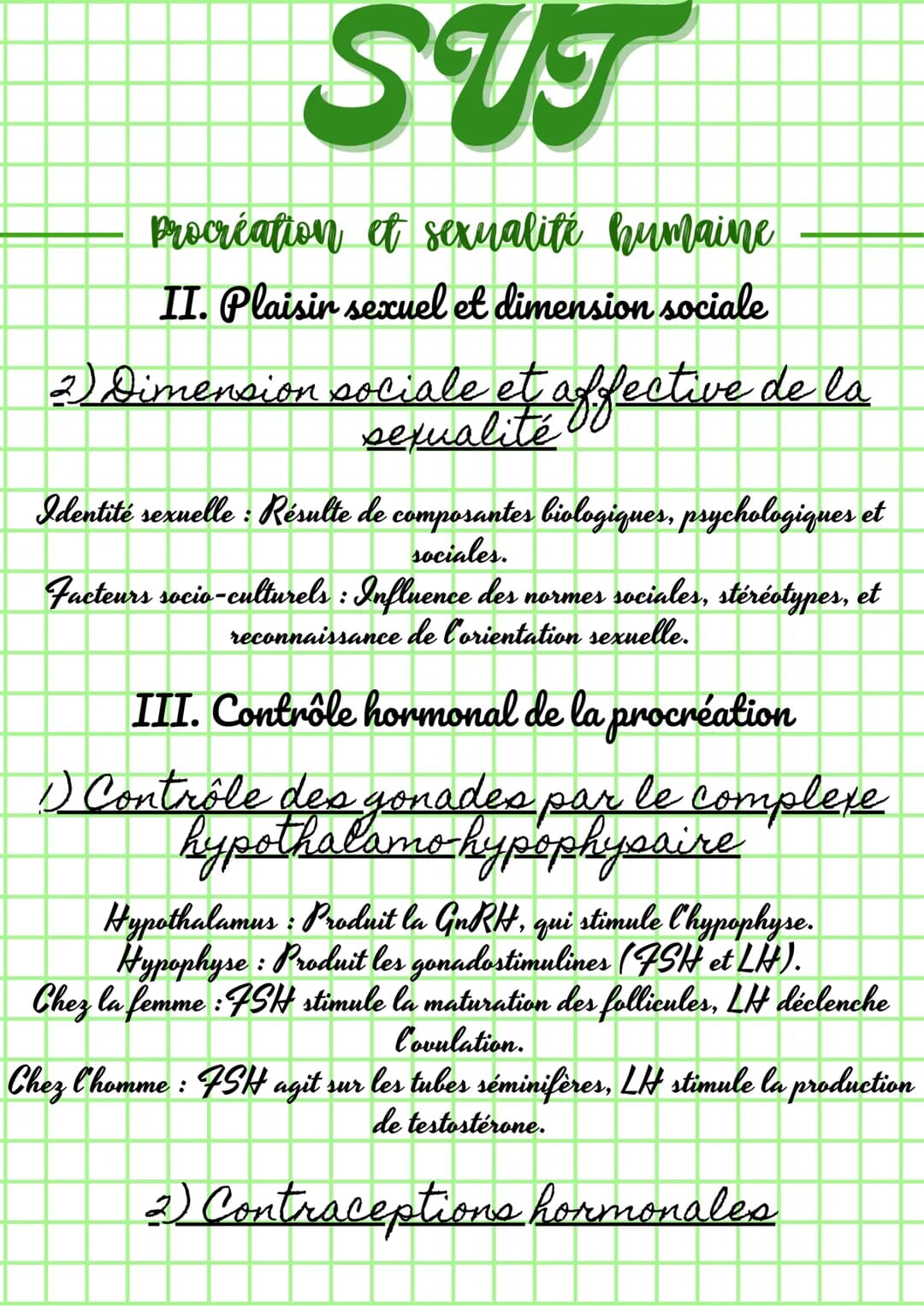 SUT
Procréation et sexualité humaine
I. De la fécondation à la puberté
1) Détermination du sexe génétique et
gonadique
Sexe génétique : Dé