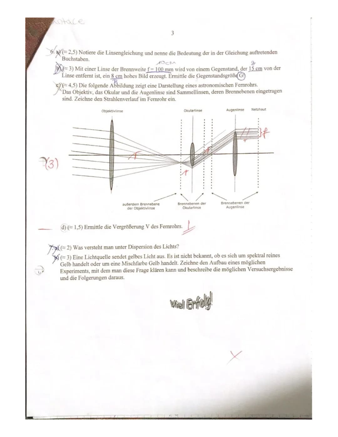 2. Physik-Klassenarbeit in Klasse 9d (G9)
1.6.2017
Name: cuantace
(2,5) Formuliere das Reflexionsgesetz für Lichtstrahlen bei Spiegeln.
(2)