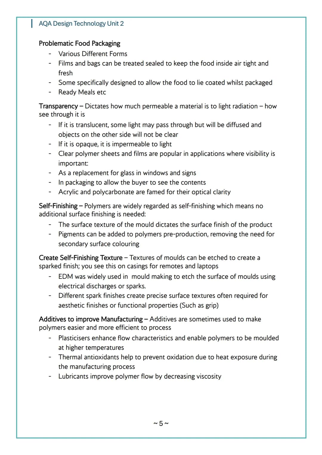 # AQA Design Technology Unit 2
# AQA
Design Technology
# Unit 2
# Content
Notes
~1~ AQA Design Technology Unit 2
Topic 1: Performance Ch