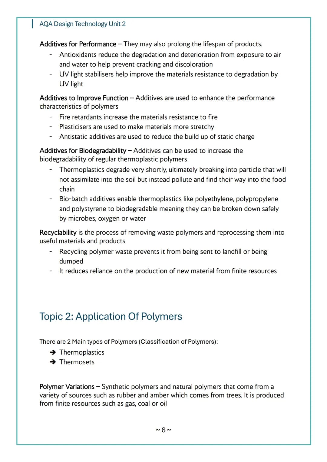 # AQA Design Technology Unit 2
# AQA
Design Technology
# Unit 2
# Content
Notes
~1~ AQA Design Technology Unit 2
Topic 1: Performance Ch