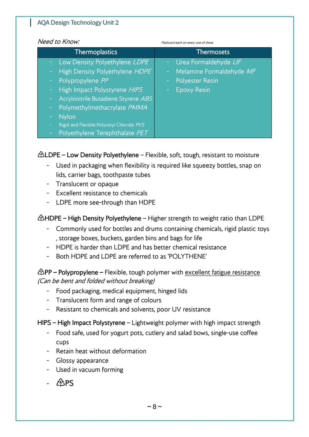 # AQA Design Technology Unit 2
# AQA
Design Technology
# Unit 2
# Content
Notes
~1~ AQA Design Technology Unit 2
Topic 1: Performance Ch