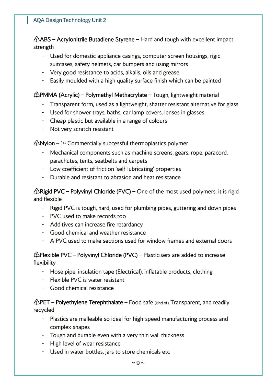 # AQA Design Technology Unit 2
# AQA
Design Technology
# Unit 2
# Content
Notes
~1~ AQA Design Technology Unit 2
Topic 1: Performance Ch