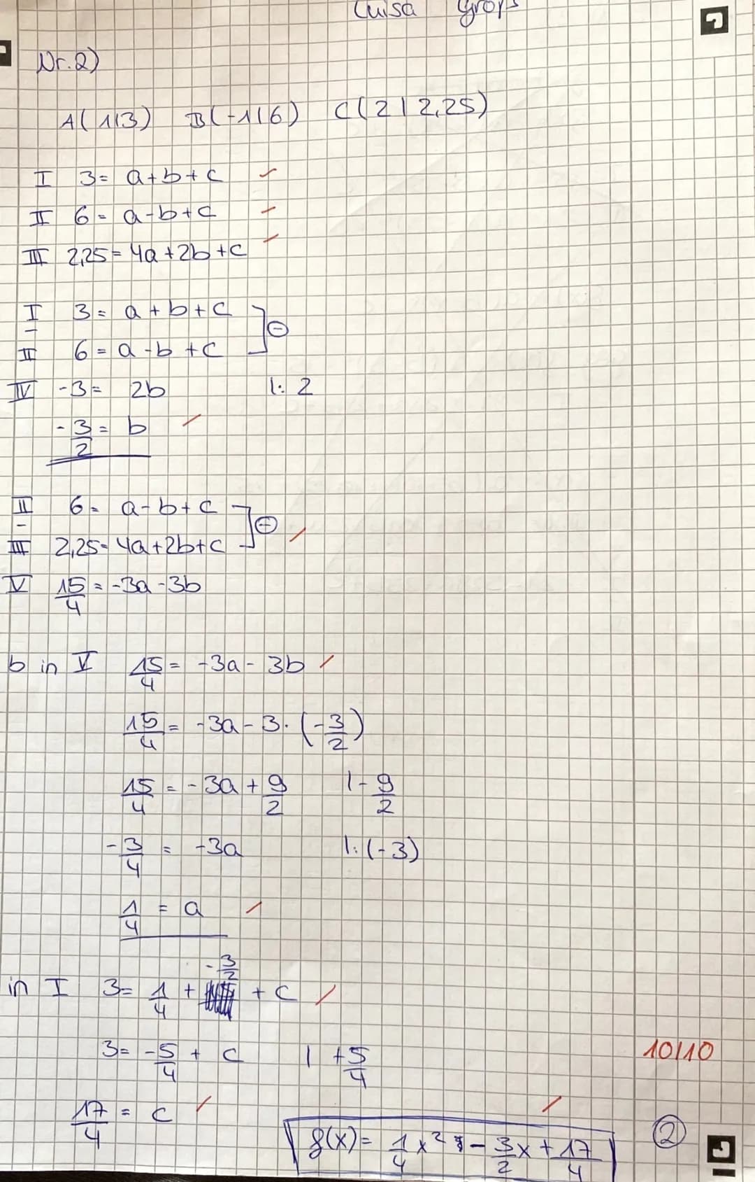 # Berufliches Gymnasium Klasse 11
## Schriftliche Überprüfung (SÜ)
Mathematik 12.02.2020
Die Lösung ist ausführlich, nachvollziehbar und f