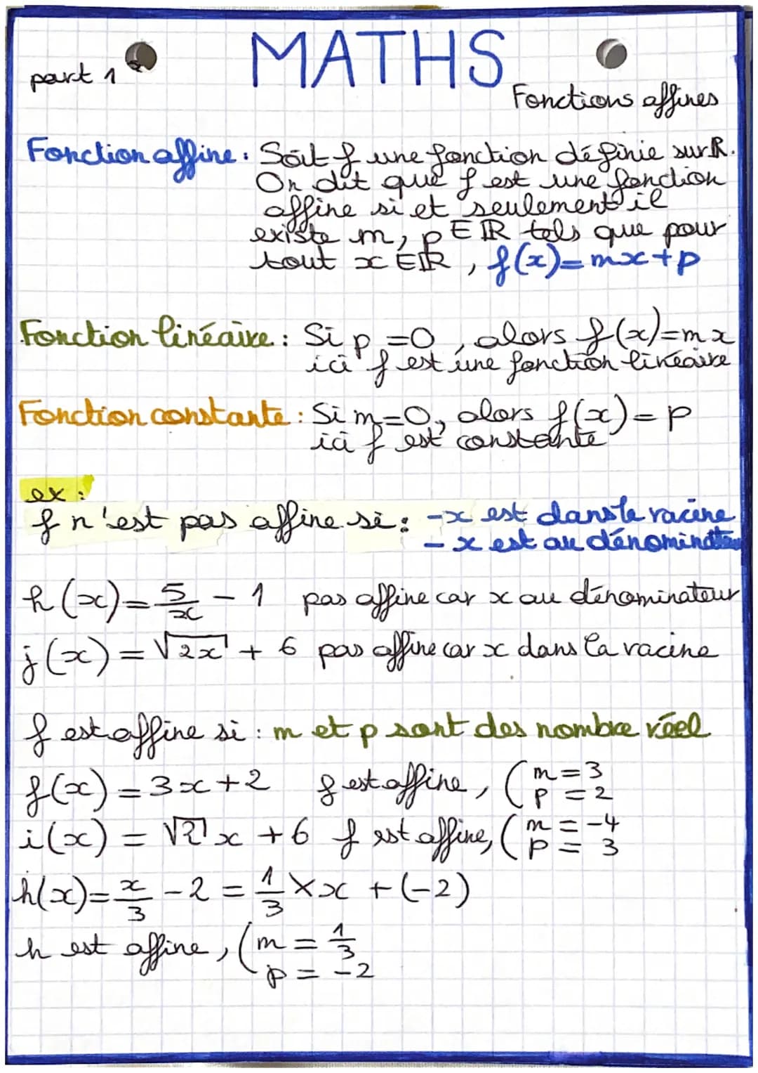 part 1
# MATHS
Fonctions affines
Fonction affine: Soit of une fonction définie surR.
On dit que f est une fendion
affine si et seulement i