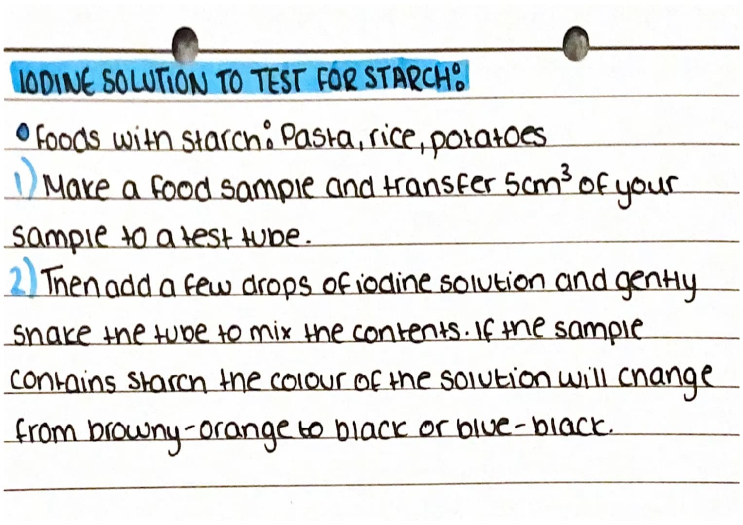 # food tests
BENEDICTS TEST TO TEST GLUCOSE:
* Foods with glucose:biscuits, cereal, bread.
1) Prepare a food sample and transfer scm³ int